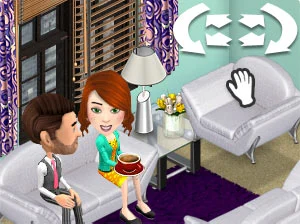 Two avatars relaxing in a decorated living room